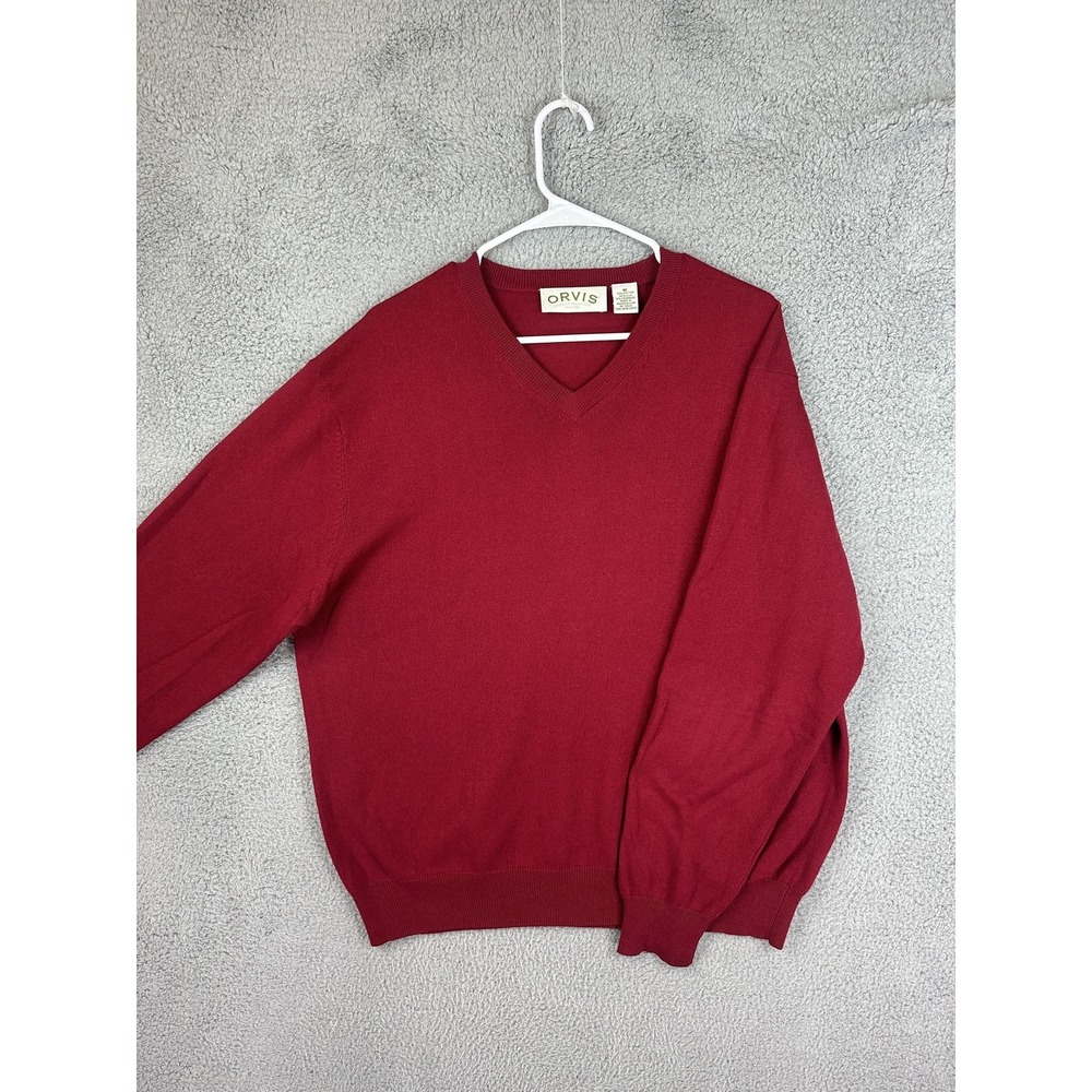 Orvis Sweater Mens Medium Red V Neck Silk Cashmere Blend Pullover Classic Preppy